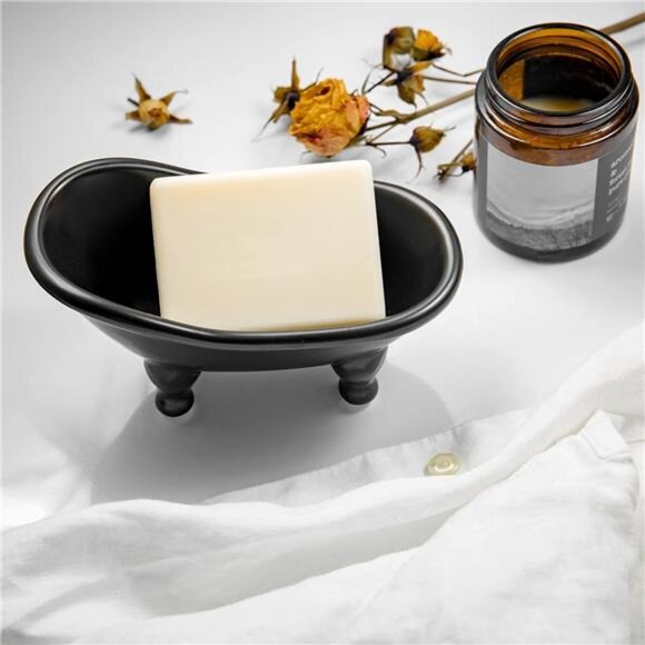 Black Ceramic Mini Bathtub Soap Dish Small Planter Makeup Organizer Holder - Picture 4 of 7